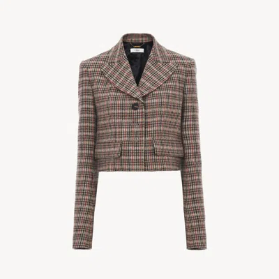 Chloé Veste Spencer Courte En Laine Pied-de-poule Femme Beige Taille 38 100% Laine, Horn Bubalus Bubalis,