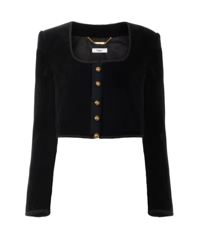 Chloé Cropped Spencer Jacket In Velvet In Black