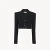 Chloé Cropped Spencer Jacket In Wool Crêpe Black Size 8 100% Virgin Wool, Horn Bubalus Bubalis, Farmed, Co In Black