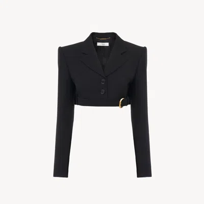 Chloé Cropped Spencer Jacket In Wool Grain De Poudre In Black