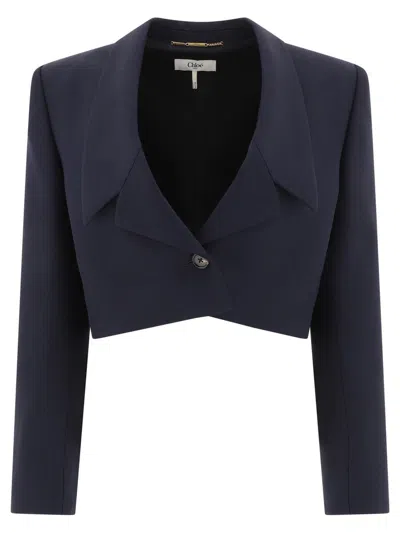 Chloé Tailored Wool Cropped Blazer In Navy