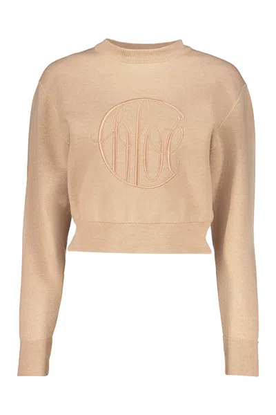 Chloé Cropped Sweater Long Sleeves Elegant Neutral
