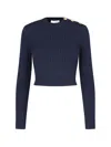 Chloé Embellished Cable-knit Cotton Sweater In Blue