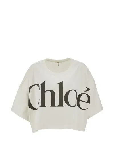 Chloé Maxi Logo Cropped T-shirt In White