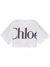 Chloé White Cropped Crewneck T-shirt With Maxi Logo Print On The Front In Cotton Woman In White