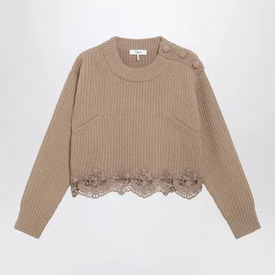 Chloé Cropped Turtleneck Sweater In Wool-cashmere Bleached Brown In Multi