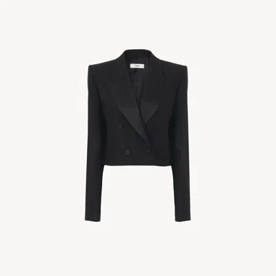 Chloé Veste De Smoking Courte En Gabardine De Laine Femme Noir Taille 38 100% Laine, Horn Bubalus Bubalis, In Black