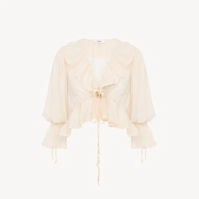 Chloé Lace V-neck Ruffle Top In Neutral