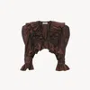 Chloé Cropped V-neck Ruffle Top In Washed Silk Taffeta Brown Size 6 100% Silk, Pinctada Maxima, Farmed, Co In Brown