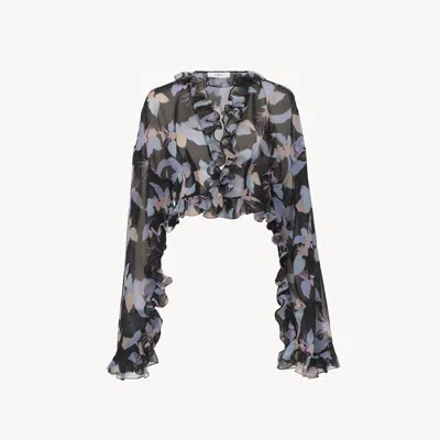 Chloé Floral Print Silk Georgette Cropped Top In Multicolor