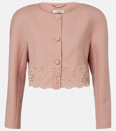Chloé Cropped Virgin Wool Gabardine Jacket In Pink