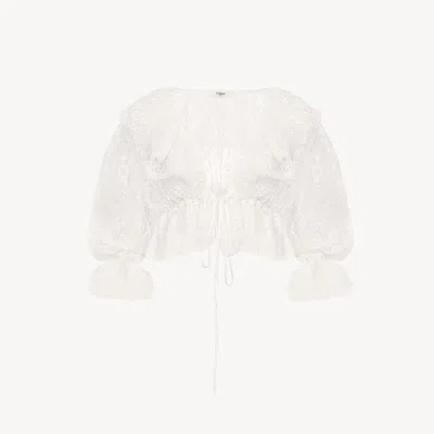Chloé Cropped V-neck Ruffle Top In Lace In Pattern
