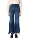Chloé High Waist Wide-leg Cropped Jeans With Raw Hem In Blue