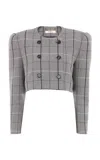 Chloé Cropped Wool Checkered Jacket In Gray