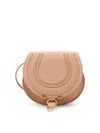 Chloé Marcie Small Leather Shoulder Bag With Logo Engraving In Beis