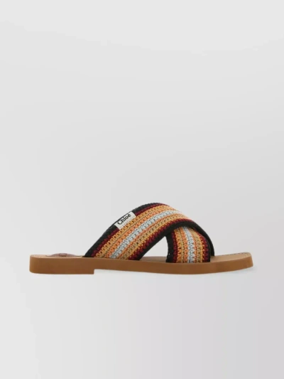 Chloé Cross Strap Crochet Slippers In Brown