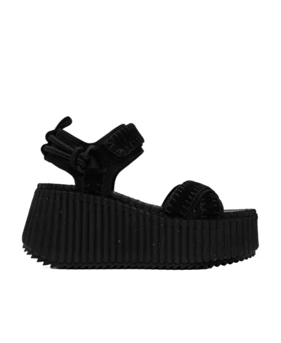 Chloé + Net Sustain Nama Suede And Leather Platform Sandals In Black