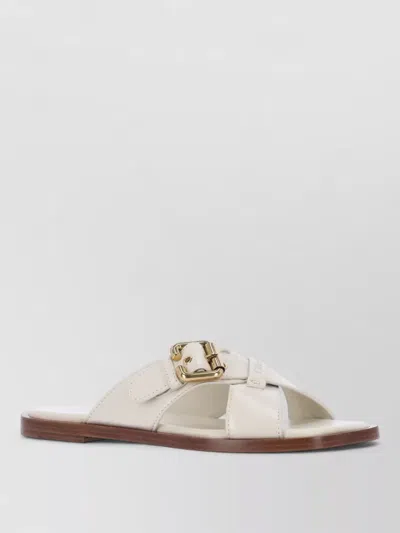 Chloé Cross Strap Sandals Open Toe Flat Sole In White