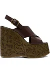Chloé Graphic Print Wedge Sandals Platform Sole In Brown