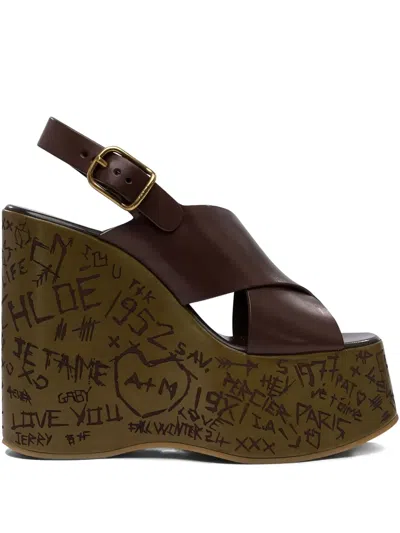 Chloé Crossover Wedge Sandals In Brown