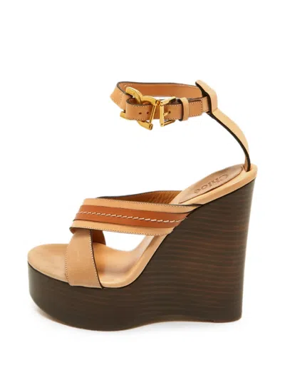 Pre-owned Chloé Cross-strap Wedge Sandals In Neutral