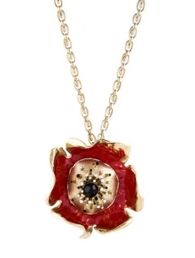 Pre-owned Chloé Crystal & Enamel Flower Pendant Necklace, 20" In Multi
