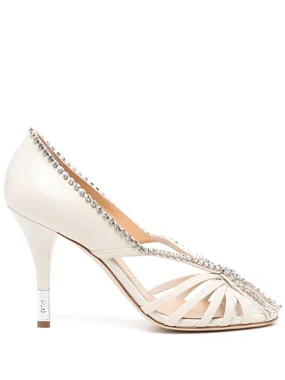 Chloé Leonie Crystal-embellished Leather Pumps In White