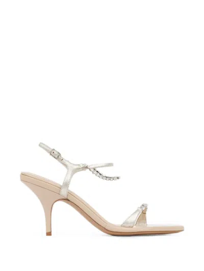Chloé Zia Leather Sandals Embellished Straps Kitten Heel In Neutral
