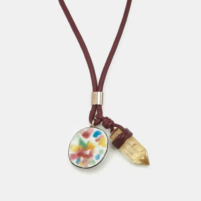 Pre-owned Chloé Crystals Porocelain Leather Gold Tone Necklace