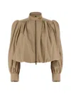 Chloé Women Beige Cropped Jacket With Gathered Shoulders In Cotton Woman In Brown