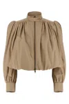 Chloé Women Beige Cropped Jacket With Gathered Shoulders In Cotton Woman In Brown