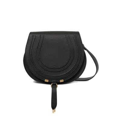 Chloé Curved Design Black Calf Leather Marcie Saddle Bag