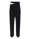 Chloé Buckle Keyhole High Waist Wool Straight Leg Pants In Black