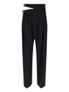 Chloé Buckle Keyhole High Waist Wool Straight Leg Pants In Black