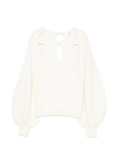 Chloé Cut-out Puff-sleeve Sweater In White