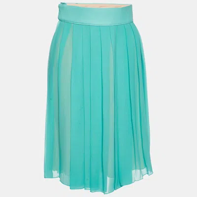 Pre-owned Chloé Cyan Blue Silk Pleated Midi Skirt M