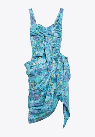 Chloé Daisy Print Asymmetric Bustier Dress In Blue