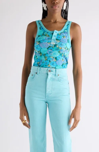 Chloé Daisy Print Rib Jersey Tank In Blue