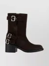 Chloé Stylish Block Heel Suede Ankle Boots In Brown