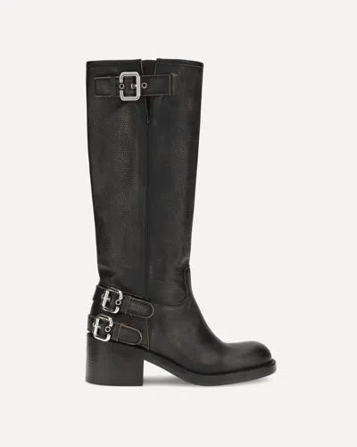 Chloé Dakota Burnished Leather Knee-high Moto Boots In Black