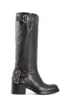 Chloé New Bikers Buckled Textured-leather Boots In Black