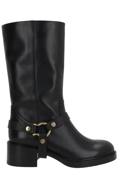 Chloé Womens Chloe Dakota Harness-trim Leather Knee-high Boots In Black