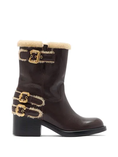 Chloé Chloe Dakota Leather And Shearling Mid-calf Boots In Brown