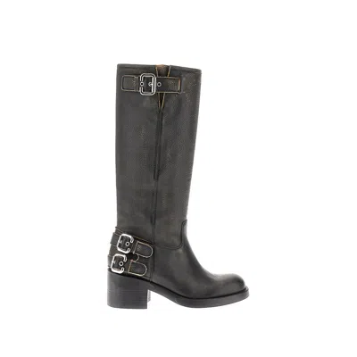 Chloé 'dakota' Grained Leather Boots In Black