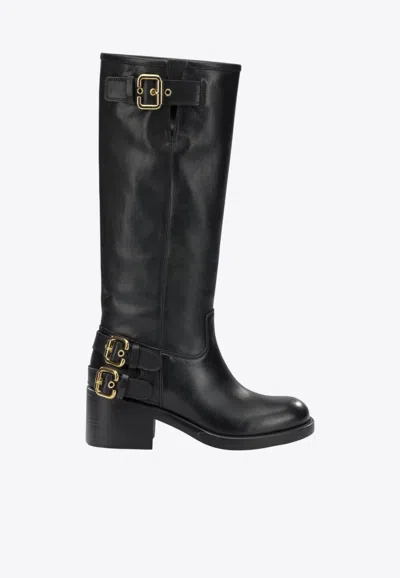 Chloé Dakota Grained Leather Knee-high Boots In Black