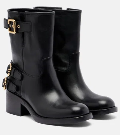 Chloé Leather Dakota Ankle Boots Mid Calf In Black
