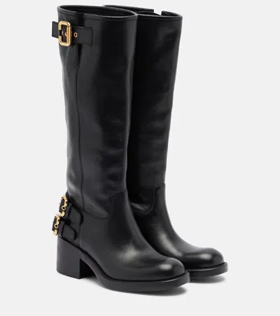 Chloé Dakota Leather Biker Boots In Black