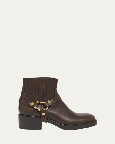 Chloé Dakota Leather Harness Moto Ankle Booties In Oak Brown