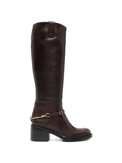 Chloé Dakota Round-toe Strap Boots In Brown