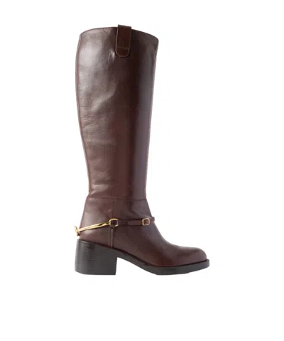 Chloé Dakota Round-toe Strap Boots In Burgundy